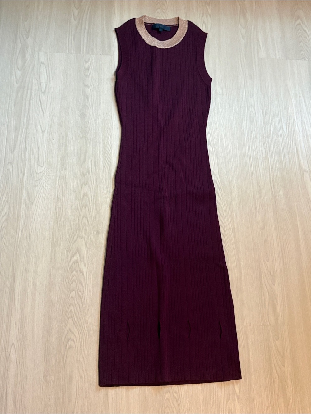 Rachel Zoe Sleeveless Maxi Dress in Burgundy with Tan Neckline